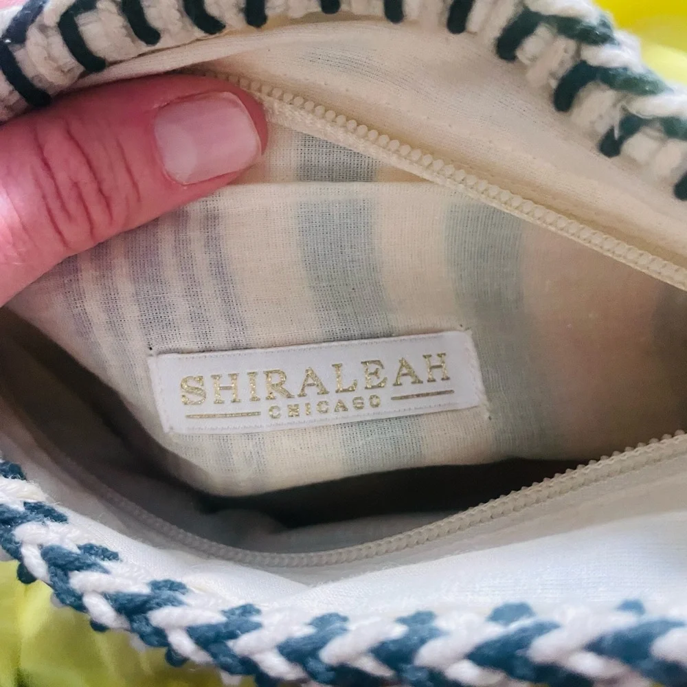 Shiraleah Boho Green Striped Leather Clutch